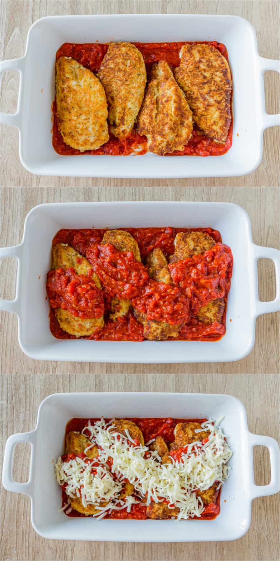 Step by step how to make chicken parmesan. 
