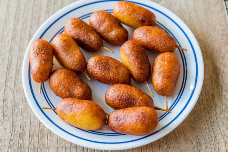 mini corn dogs on a plate