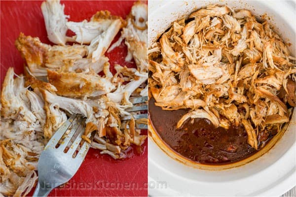 Crockpot BBQ Chicken - The Best Slow Cooker Pulled Chicken! Fall-apart tender, juicy and delicious! | natashaskitchen.com