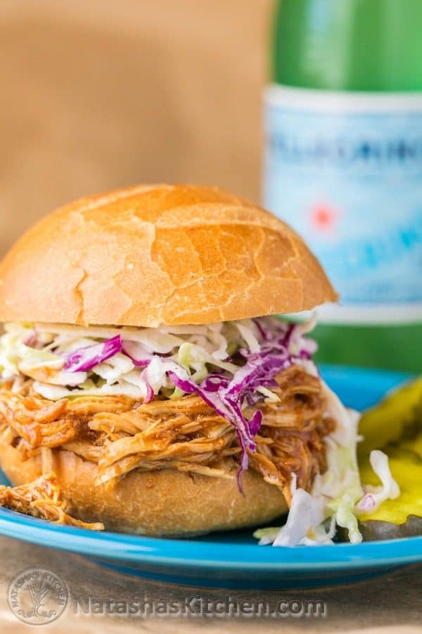 Crockpot BBQ Chicken - The Best Slow Cooker Pulled Chicken! Fall-apart tender, juicy and delicious! | natashaskitchen.com
