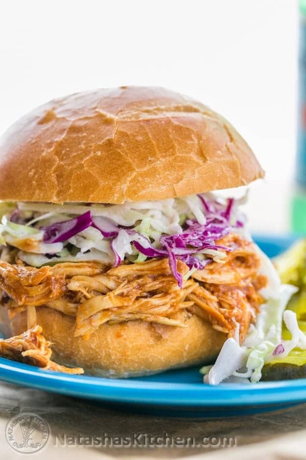 Crockpot BBQ Chicken - The Best Slow Cooker Pulled Chicken! Fall-apart tender, juicy and delicious! | natashaskitchen.com
