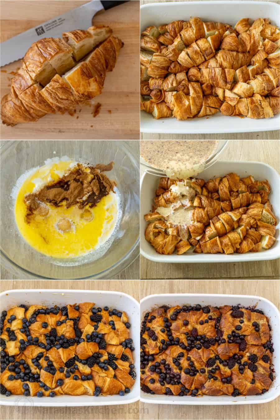 Step-by-Step directions on how to make Breakfast Bake with day-old bread, custard, and blueberries