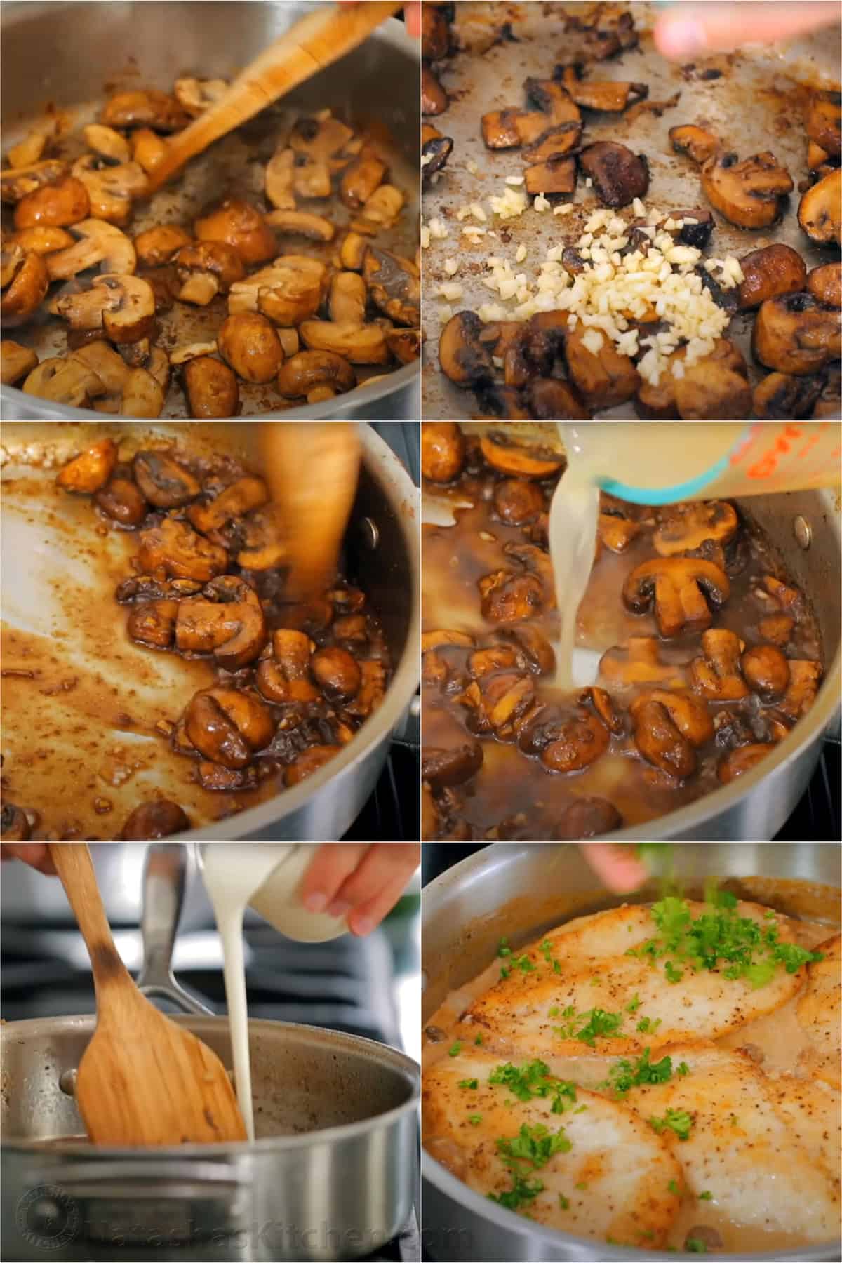Step by step how to make marsala sauce with mushrooms, garlic, chicken stock and marsala wine