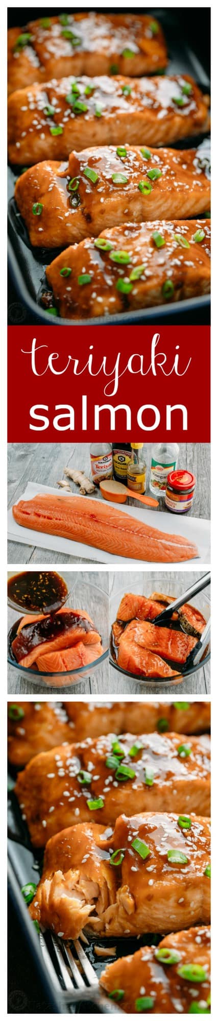 This teriyaki salmon recipe is a winner! Simple ingredients and no lengthy marinating needed. A flaky, juicy and delicious teriyaki glazed salmon recipe.