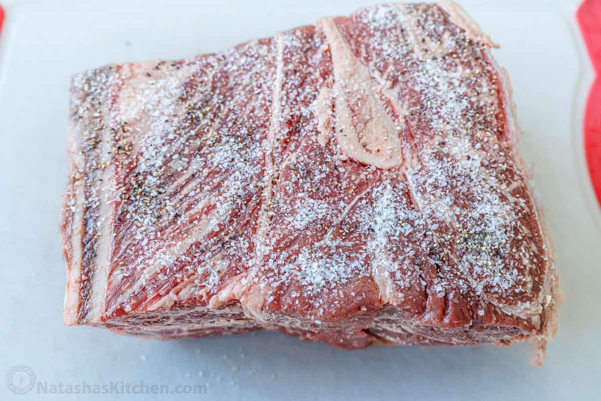 chuck roast seasoned with salt and pepper for the best flavor