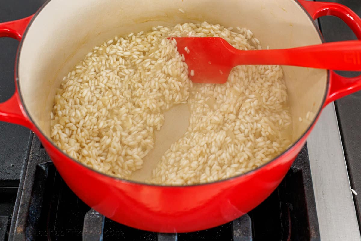 Risotto cooking in a pot