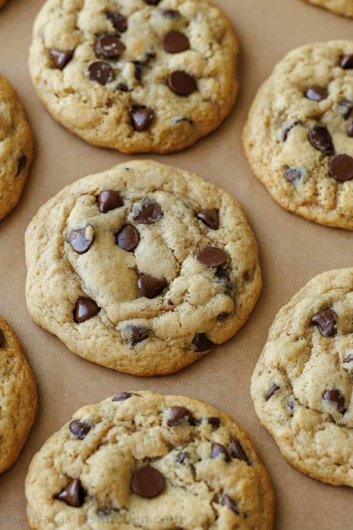 Sourdough discard cookies lined up on a baking tray