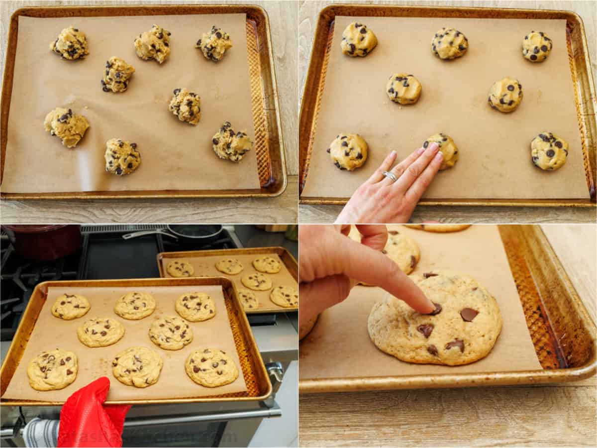 Step-by-step pictures on baking classic desserts on baking sheets