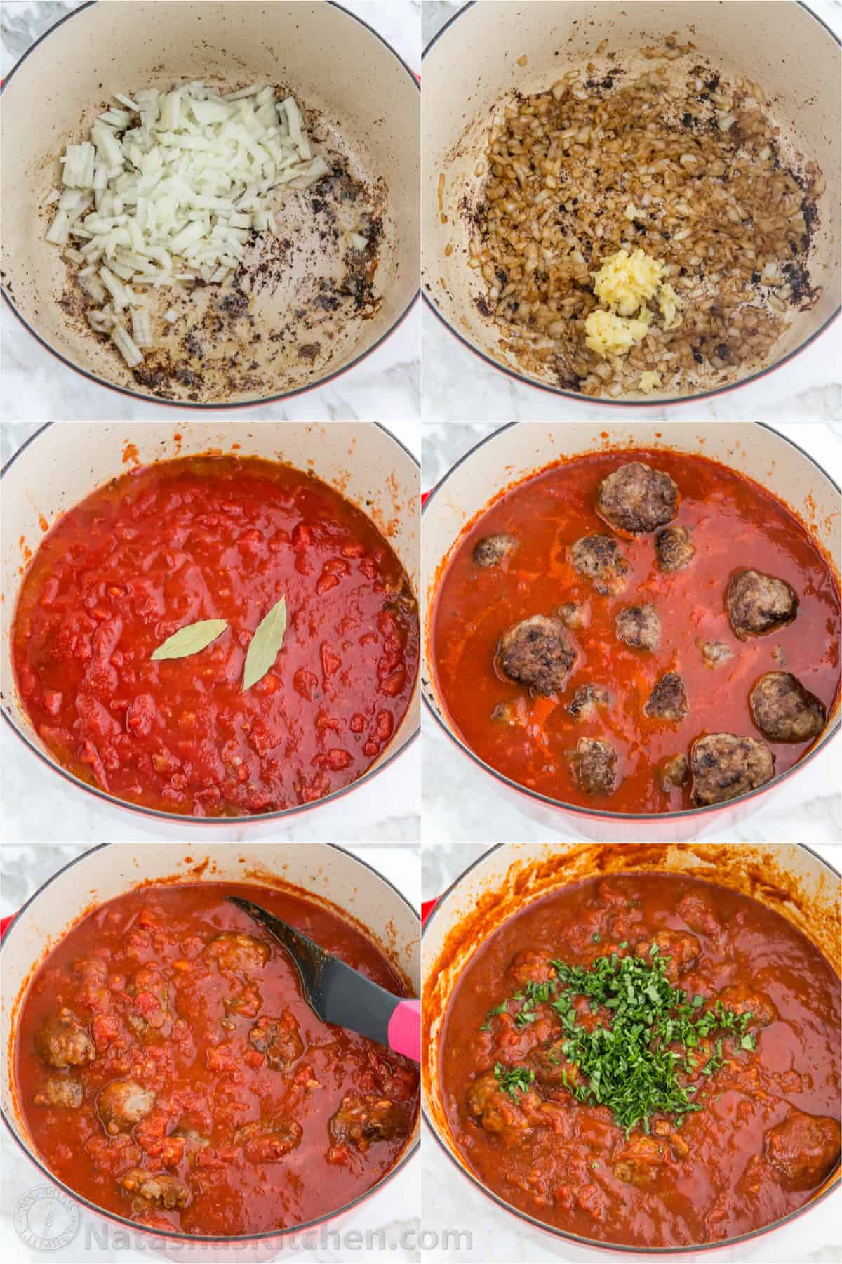 Step by step collage how to make marinara sauce