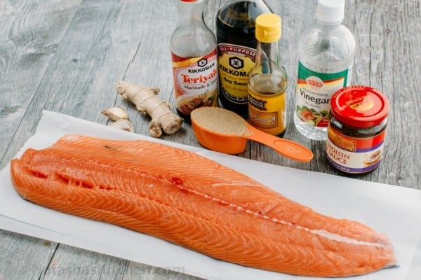 Ingredients for Teriyaki Salmon with everything you need to make teriyaki salmon
